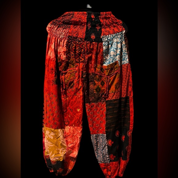 Pants - #6 Red NWT 100% cotton all elastic smocked waist patchwork jogger bottom.